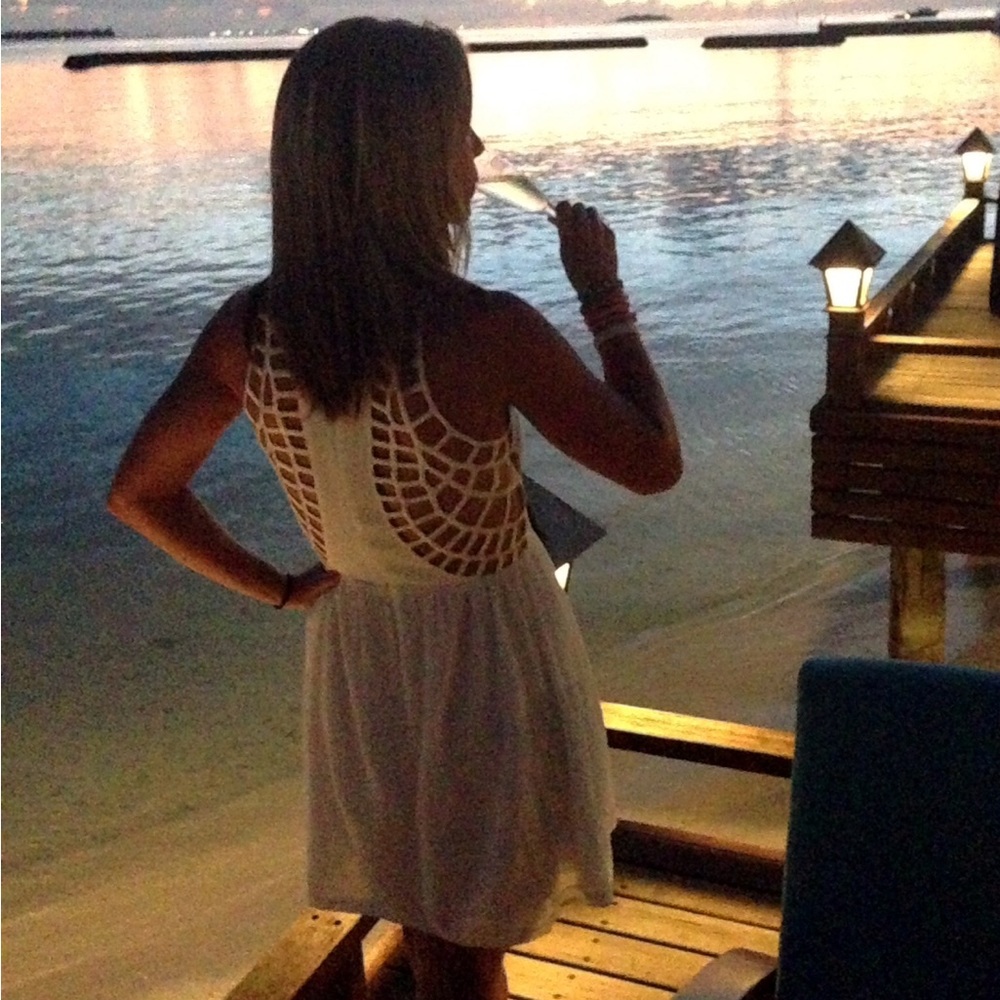 Aqua Back Detail White Mini Dress